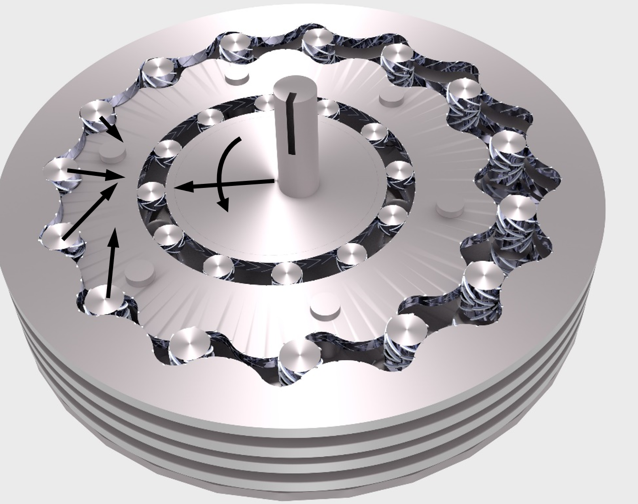 The speed reducer with torque. The forces on the pins change, but the load path never passes through loose travel.